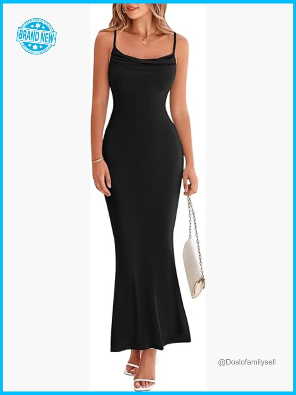 Cowl Neck Slip Maxi Dress Sleeveless Bodycon Stretchy Cocktail Party